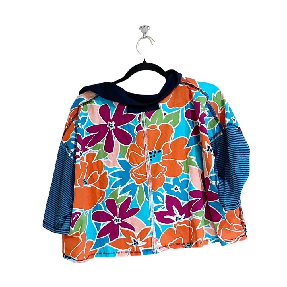 NWT Free People Floral Striped Collared On A Boat Boxy Crop Polo Shirt - Picture 9 of 9
